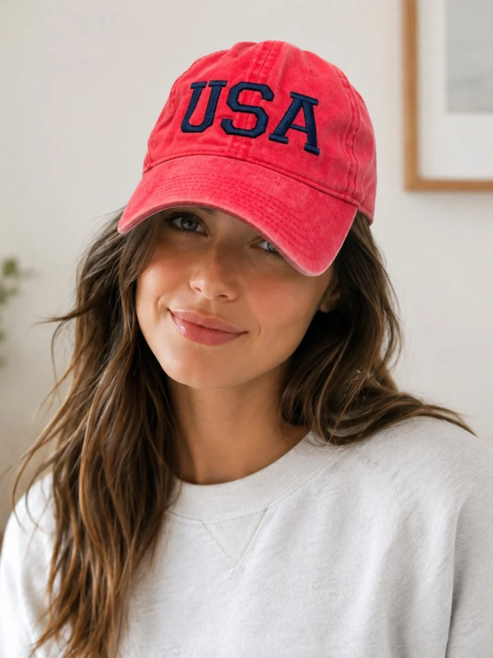 Mighty Fine Women’s USA Red Distressed Adjustable Baseball Cap Hat
